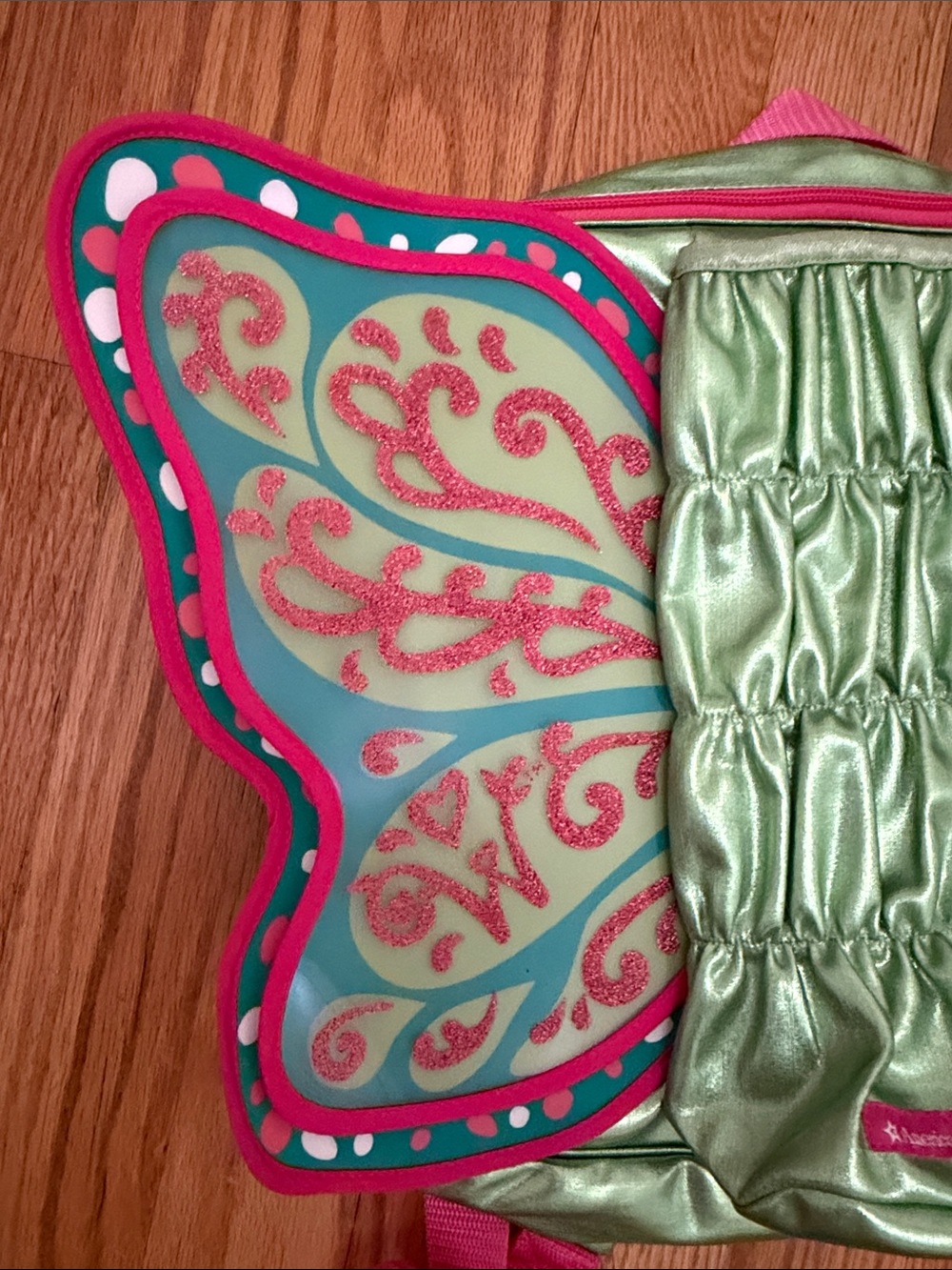 American Girl Wellie Wishers Butterfly Wings Backpack - Green & Pink - Picture 3 of 7